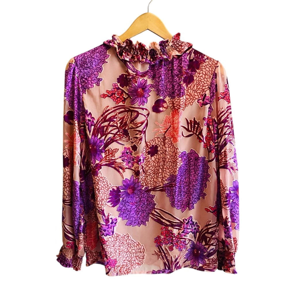 Ivy Jane Velvet Burnout Pink and Purple Relaxed Blouse Whimsygoth - Picture 3 of 6